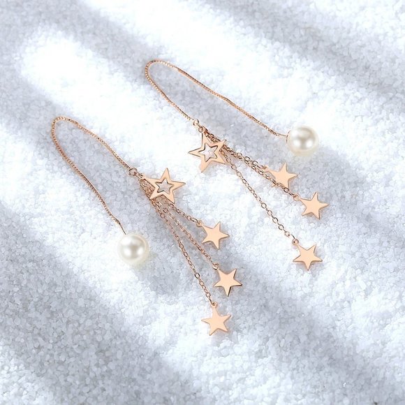 NEW 925 Sterling Silver Pearl Star Drop Earrings - Picture 4 of 8